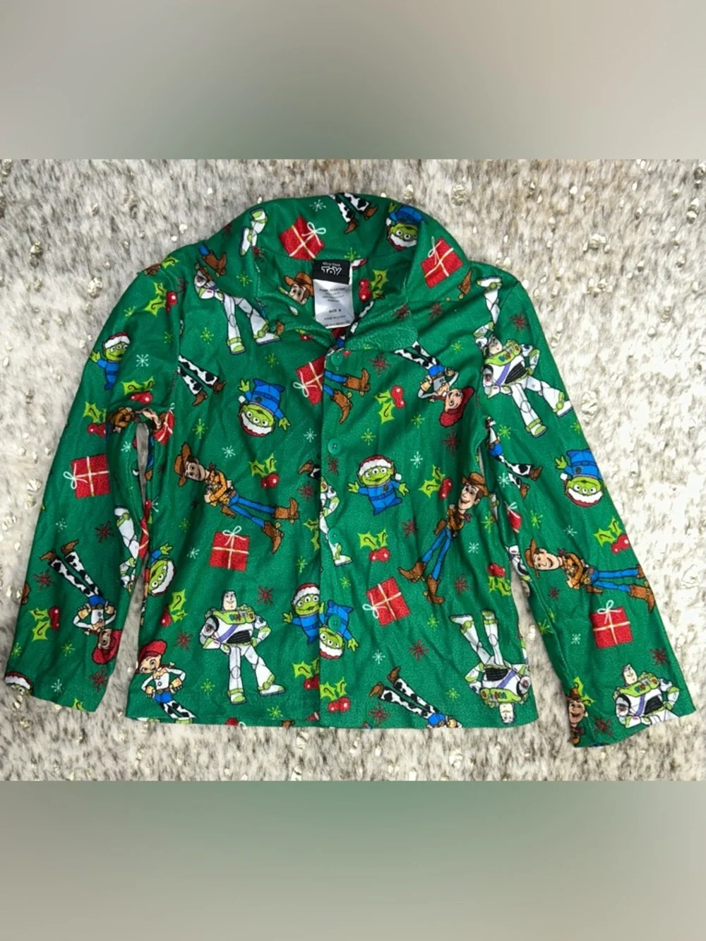 5 for $25🔥Disney Pixar Toy Story 4 Green Christmas Print Pajama Set Kids Size 6